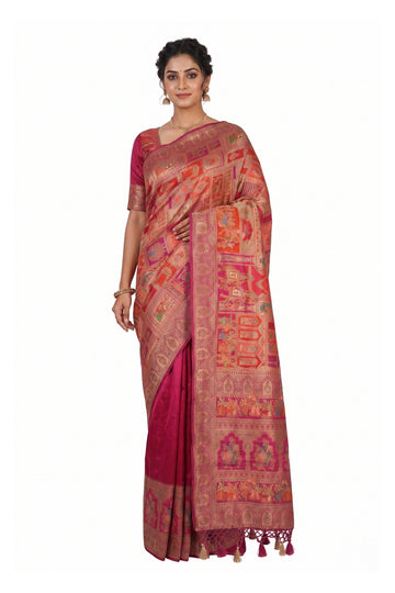Rani Pink Heritage Art Silk Saree With Traditional Storytelling Weaves