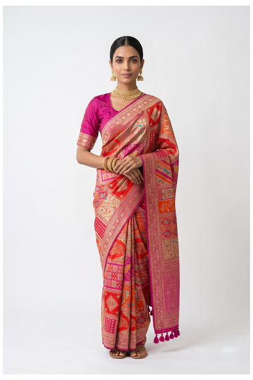 Rani Pink Banarasi Art Silk Wedding Saree