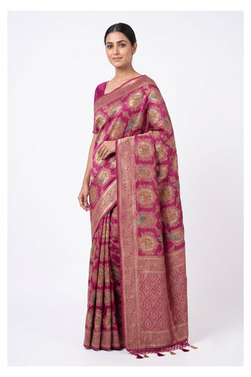 Rani Pink Heritage Motif Art Silk Saree