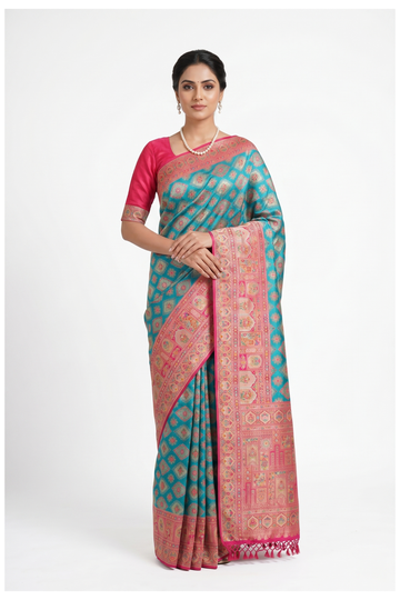Teal Banarasi Art Silk Wedding Saree