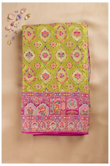 Lime Green Banarasi Art Silk Wedding Saree