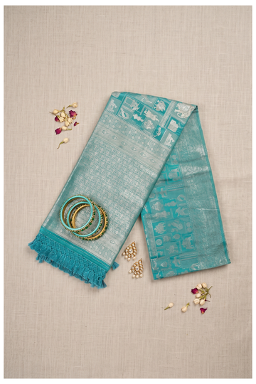 Teal Banarasi Art Silk Wedding Party Wear Saree