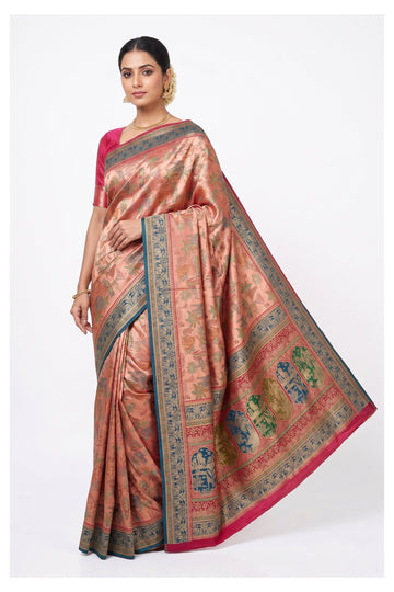 Peach Heritage Motif Premium Silk Saree