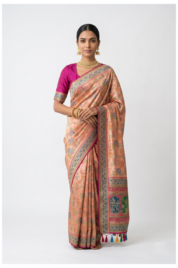 Coral South Silk Art Silk Party Wear Saree