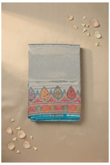 Pale Teal South Tissue Silk Wedding Saree