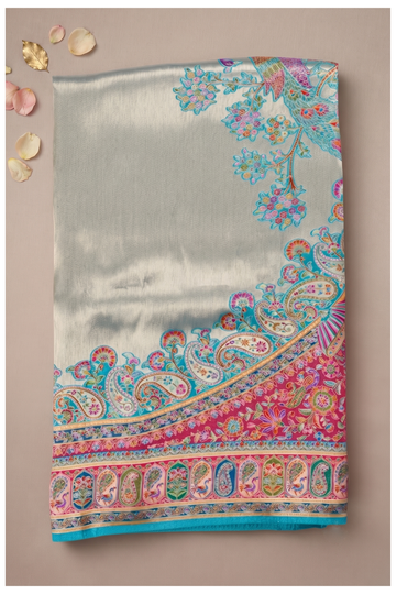 Pale Teal Banarasi Silk Tissue Wedding Saree