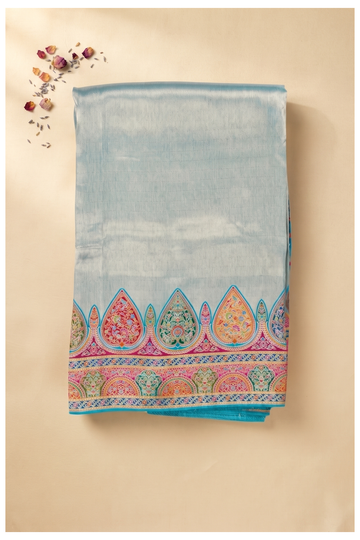 Light Aqua Banarasi Tissue Silk Party Wear Saree