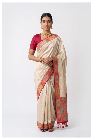 Ivory Banarasi Art Silk Wedding & Party Wear Saree