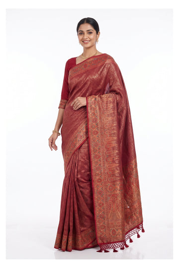 Maroon Heritage Woven Silk Blend Saree