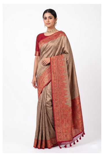 Taupe Heritage Woven Silk Blend Saree