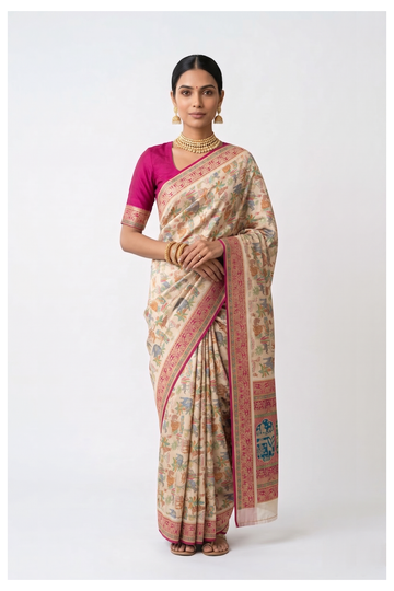 Ivory Banarasi Art Silk Wedding Saree