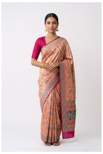 Peach Pink South Art Silk Party Wear Saree