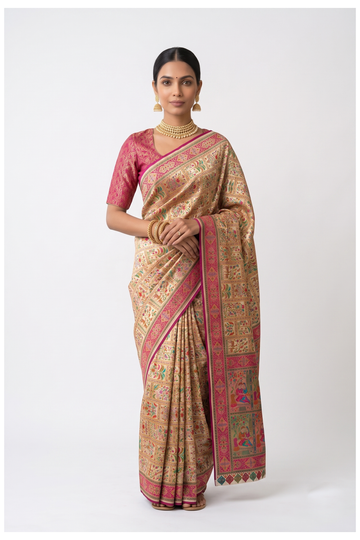 Champagne Banarasi Art Silk Wedding & Party Wear Saree