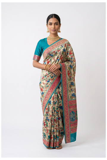 Pale Sage Green South Silk Art Silk Party Wear