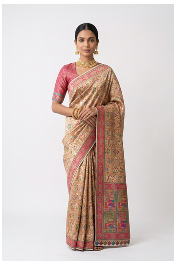 Champagne South Silk Art Silk Party Wear