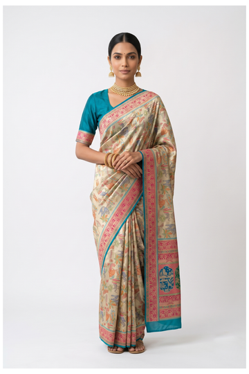 Light Sage Green South Silk Art Crepe Party Wear Saree