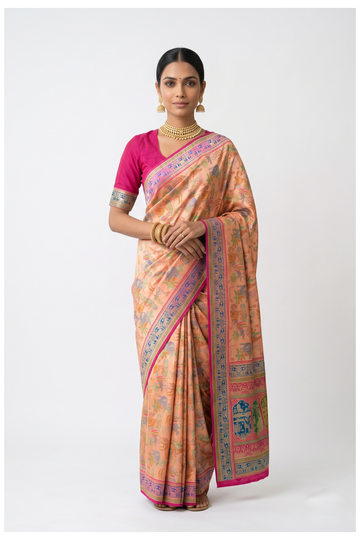 Peach Pink South Art Silk Party Wear Saree