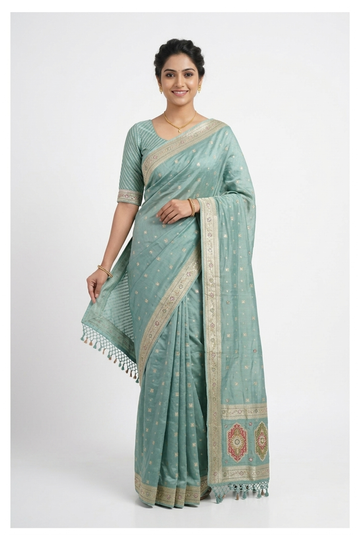 Sea Green South Silk Pure Tissue Wedding & Party Wear Saree