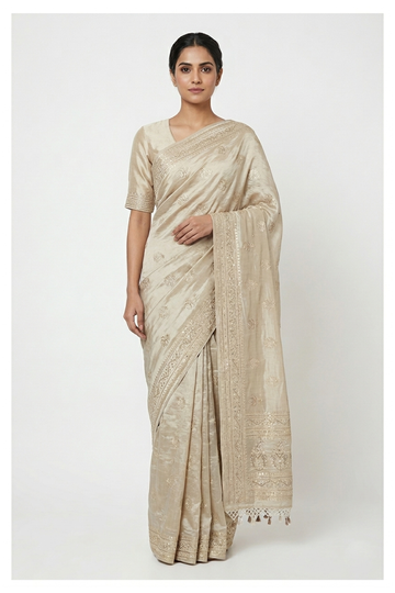 Champagne Banarasi Pure Silk Wedding & Party Saree