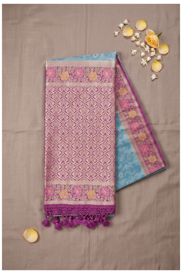 Powder Blue Banarasi Art Silk Saree For Wedding & Party Wear