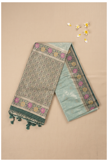 Mint Green Banarasi Art Silk Wedding Party Saree