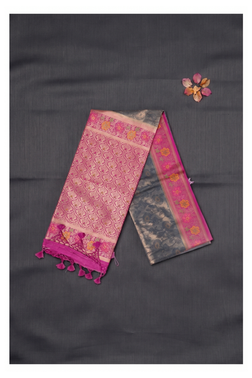 Charcoal Grey Banarasi Art Silk Tissue Wedding Saree