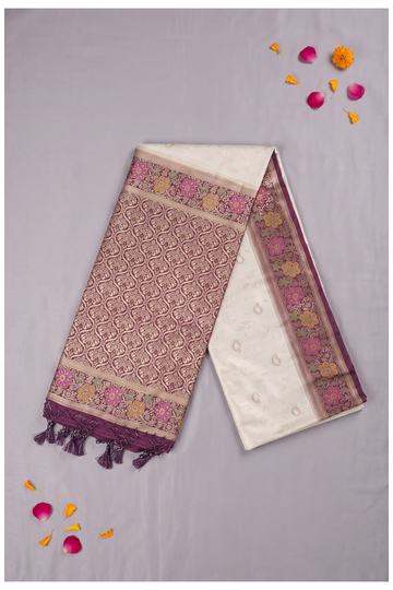 Ivory Banarasi Art Silk Wedding Party Wear Saree