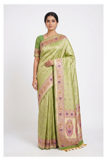 Pistachio Green Banarasi Art Silk Saree With Weaving