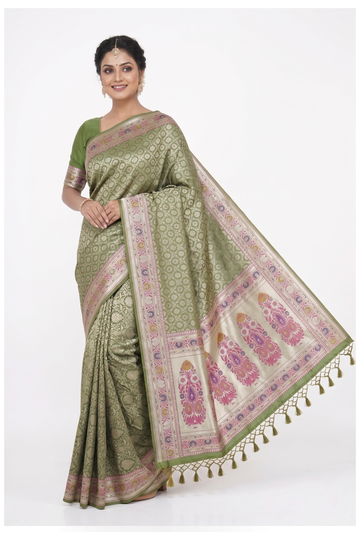 Sage Green Banarasi Silk Saree With Weaving