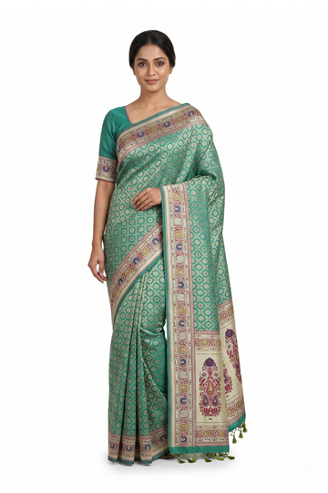 Teal Amdavadi Banarasi Silk Saree With Weaving