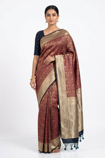Maroon Banarasi Style Floral Jaal Art Silk Saree