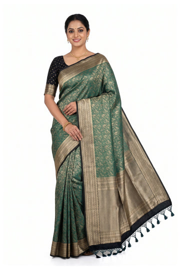 Teal Green Banarasi Style Woven Art Silk Saree