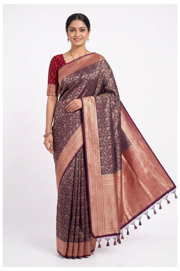 Purple Banarasi Style Floral Jaal Art Silk Saree