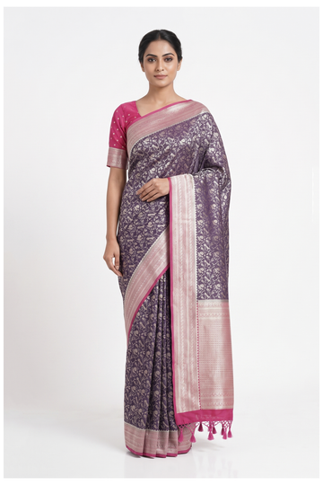Deep Purple Banarasi Art Silk Wedding Party Wear Saree