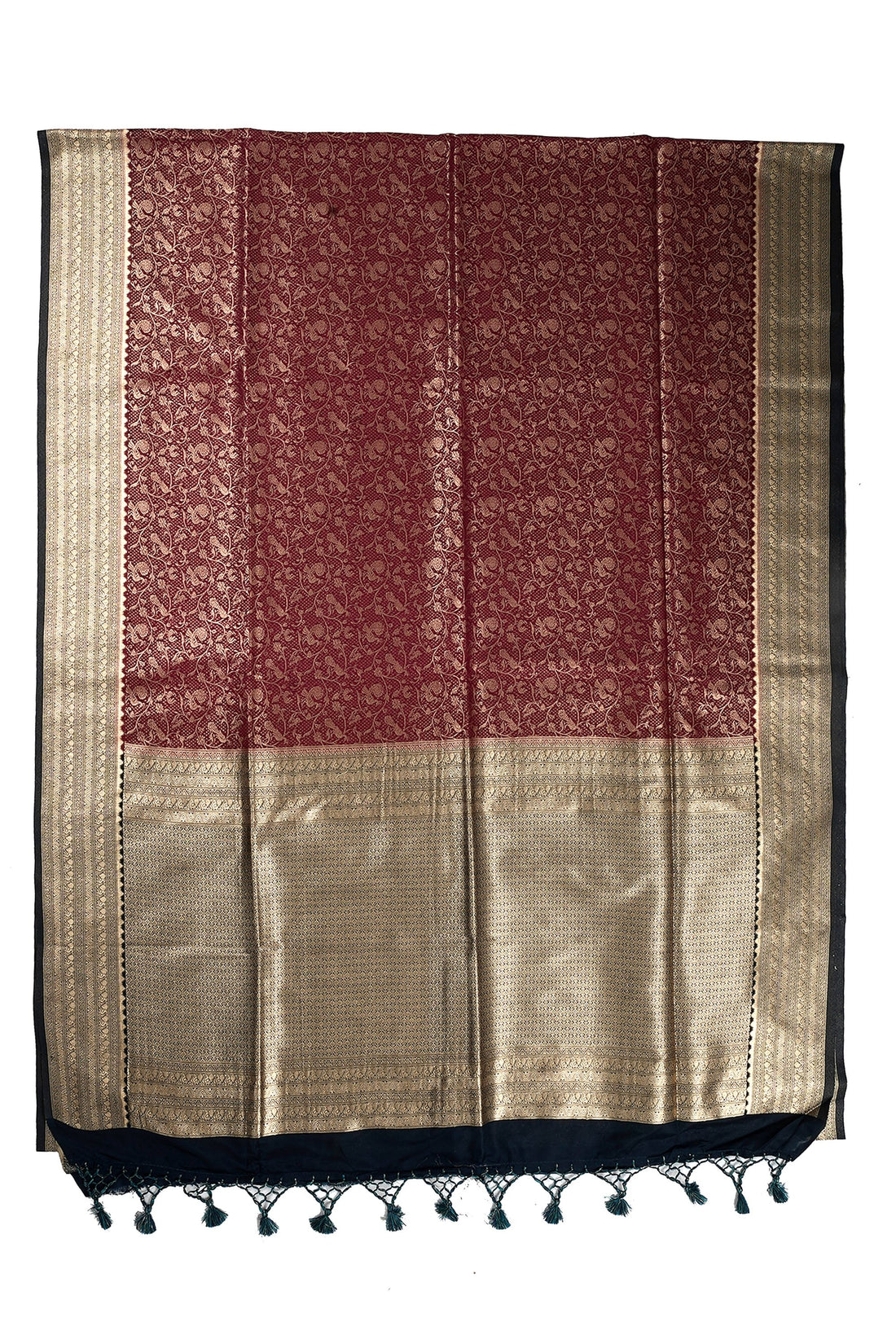 Wine Banarasi Floral Jaal Art Silk Saree