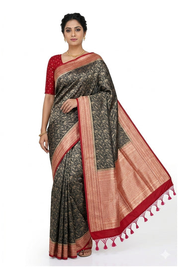 Black Banarasi Floral Jaal Art Silk Saree