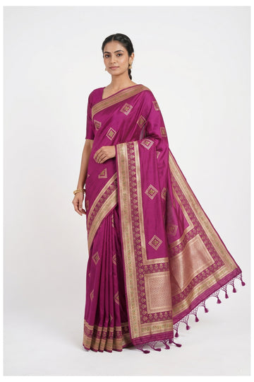 Rani Pink Banarasi Silk Saree With Woven Butta Design