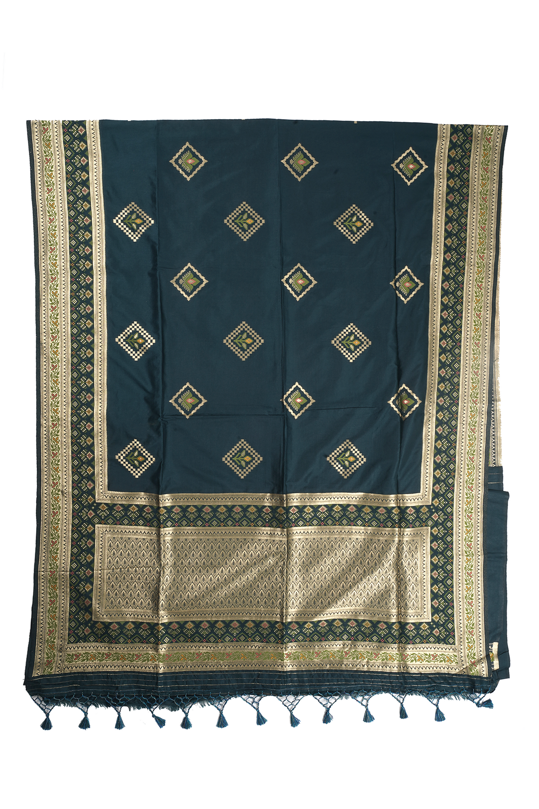 Teal Blue Banarasi Silk Saree With Traditional Butta Weaving