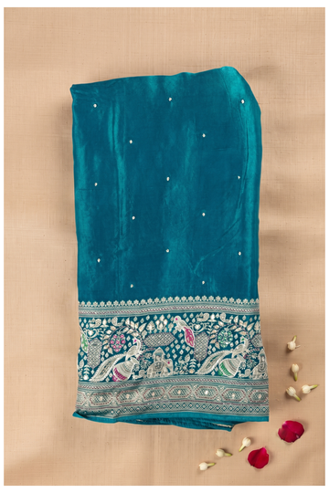 Teal Pure Silk Georgette Wedding & Party Wear Saree
