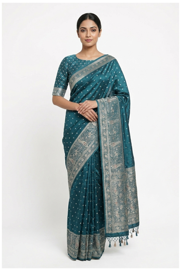 Teal Pure South Silk Wedding & Party Wear Saree