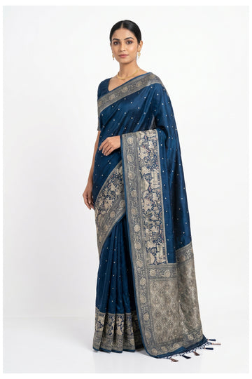 Royal Blue Banarasi Silk Saree With Heritage Animal Motif Zari Weaving