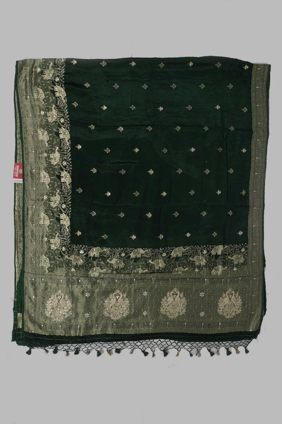 Emerald Green Banarasi Silk Saree With Heritage Elephant Zari Weaving