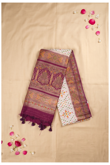Ivory Banarasi Art Silk Wedding Party Wear Saree