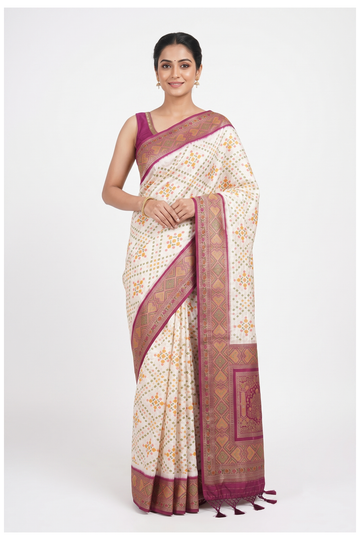 Ivory Banarasi Art Silk Wedding Party Saree