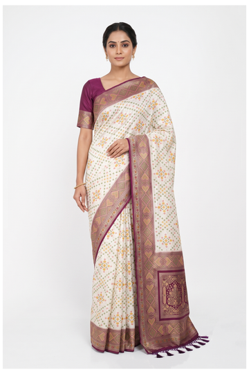Ivory Banarasi Art Silk Wedding Party Wear Saree