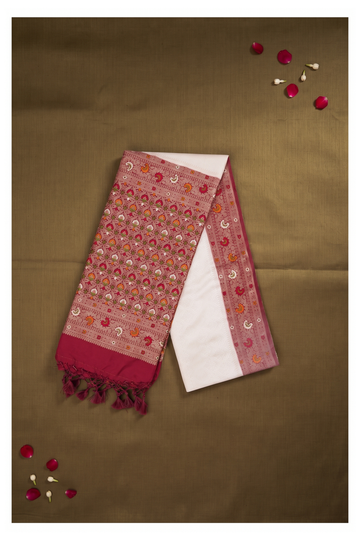 Ivory Banarasi Art Silk Wedding Party Wear Saree