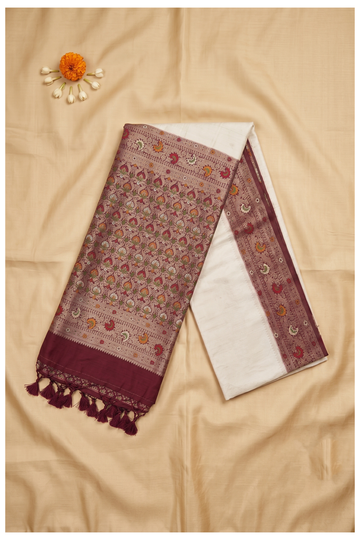 Ivory Banarasi Art Silk Saree For Wedding & Party Wear
