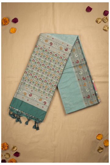 Aqua Green Banarasi Art Silk Wedding Party Wear Saree