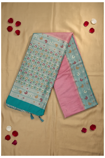 Rose Pink Banarasi Art Silk Wedding Party Saree