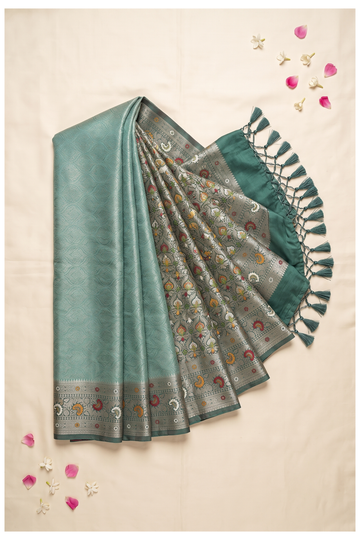 Seafoam Green Banarasi Art Silk Wedding Party Wear Saree